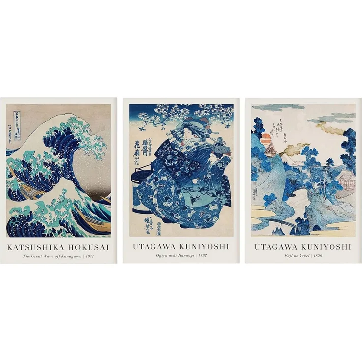 JUSTGOODMOOD Poster Vintage Japanische Landschaft Abstrakte Meer Welle Traditionell als De, B (1 St)