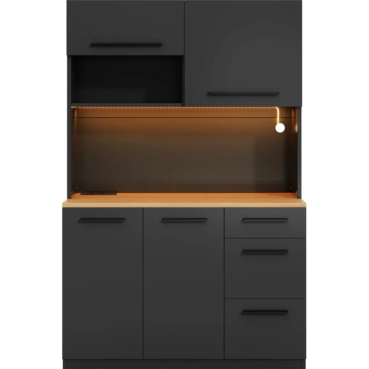 Buffetschränke, Esszimmer-Hochschrank 120×40×180 cm, mehrstufigem Stauraum, integrierter Steckdose sowie USB-C- und USB-A-Anschlüssen,Mit farbigem Lichtstreifen, Schwarz – Bild 12