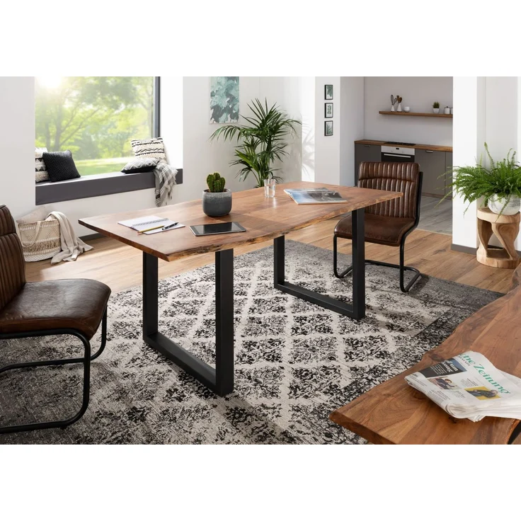 Baumtisch Akazie 140x90x76 natur Beine anthrazit matt FREEFORM 3 – Bild 2