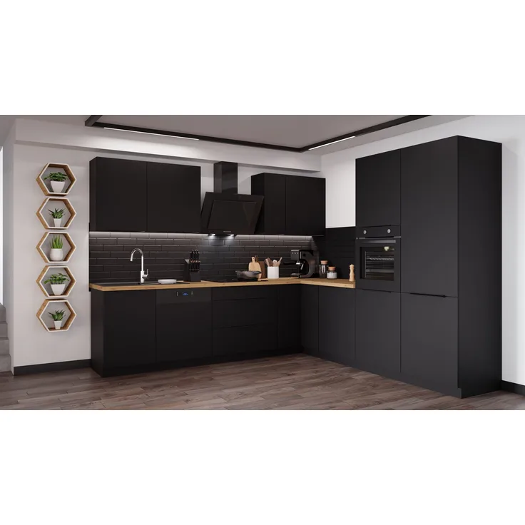 Winkelküche SIENA 280x270 cm Küchenzeile Einbauküche Eckküche Küche Schwarz matt