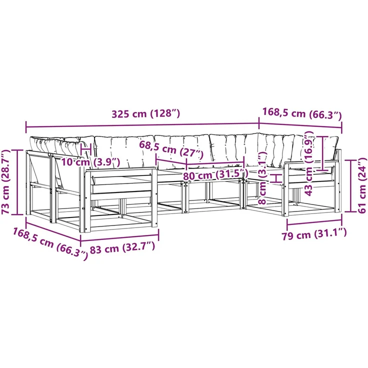 vidaXL Outdoor-Sofagarnitur 6 stk. 6-Sitzer Natur und Creme 3369785 – Bild 11