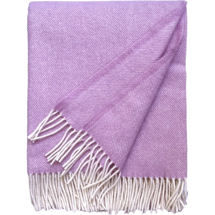 Wolldecke Plaid mit Fransen 100% Schurwolle (145x180 cm, Uni Pink) – Bild 1
