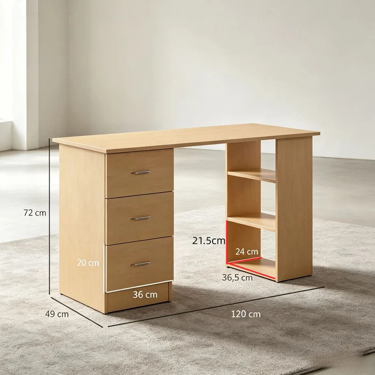 Funktionaler Computertisch,Moderner Schreibtisch mit Schubladen und offenem Regalfach,Bürotisch,Schreibtisch (nur mit Bürotisch)--Holz--120x49x72cm--YOUDENOVA – Bild 2