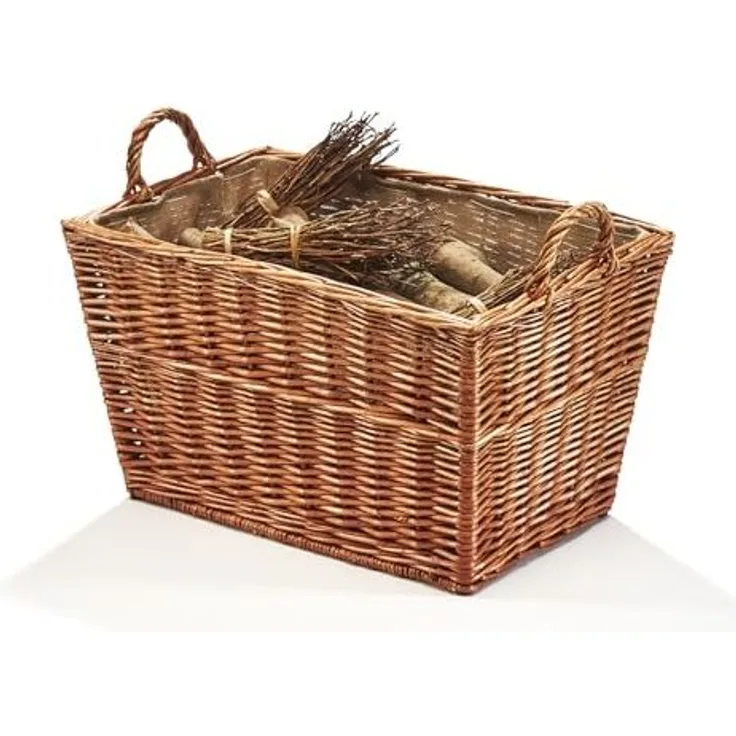 Kobolo Kaminholzkorb Holzkorb aus Weide eckig mit Jutestoff