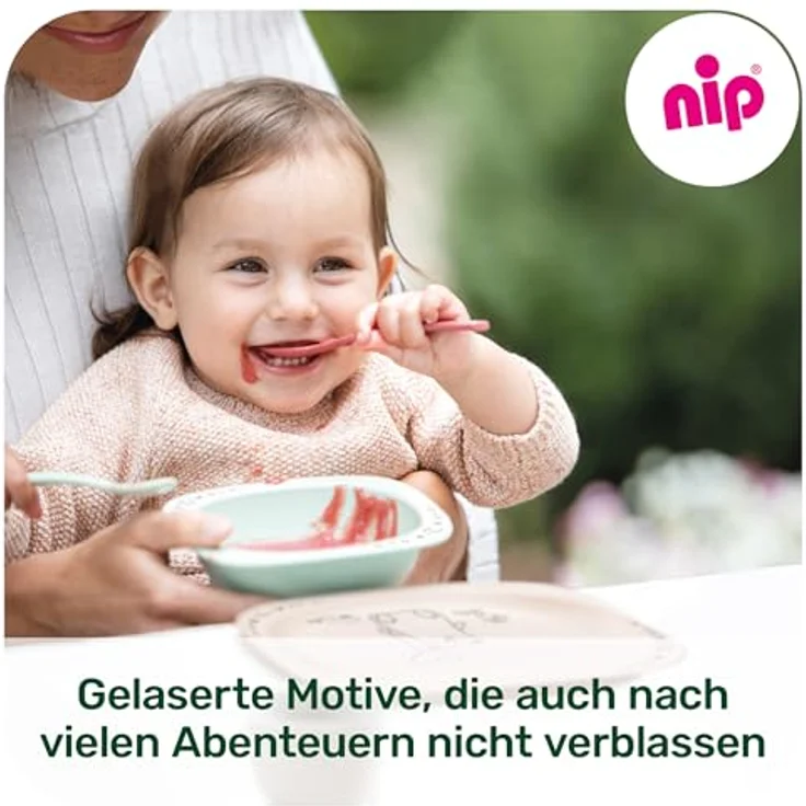 nip 2er Set Kinderteller ab 4 Monaten bruchfest stapelbar, rosa | ergonomische leichte Babyteller zum Essenlernen spülmaschinengeeignet mikrowellengeeignet Kindergeschirr für Camping & Alltag – Bild 2