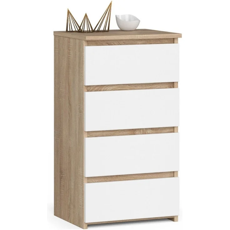 Home Collective Kommode 40 cm breit Holz Highboard Sideboard für Flur Schlafzimmer Wohnzimmer (Mehrzweckschrank Schrank schmal Kommode Schlafzimmer mit Schubladen), Kinderzimmer Organizer, 73 cm hoch mit 4 Schubladen sonoma Eiche-weiß – Bild 1