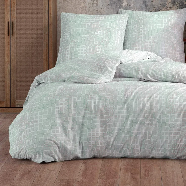 Buymax Bettwäsche, Renforcé, 3 teilig, 100% Baumwolle Renforce Kissenbezug 80x80 cm mit Reißverschluss Geometrisch, Grün Rosa – Bild 1