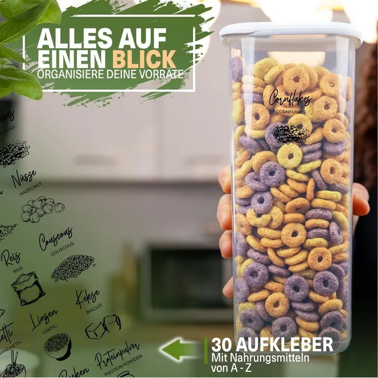 Viwares Vorratsdosen mit Deckel Luftdicht, 12er Vorratsbehälter Set BPA-Frei, Vorratsdose zur Müsli Mehl Aufbewahrung Küche, Praktische Organizer Küche, Frischhaltedosen für Lebensmittelaufbewahrung – Bild 4