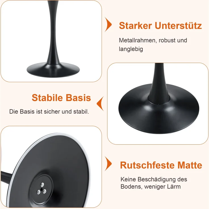 Beistelltisch-Set Ø 60x72 cm mit 2 Stühlen – runder Tisch aus MDF und Metall, PU in Hellgrau/Schwarz/Walnuss – Bild 10
