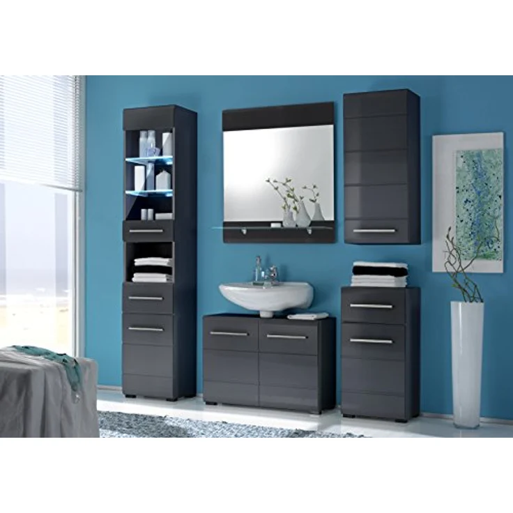 BEGA BBK Badspiegel CHROME, Badezimmer Wandspiegel Graumetallic Hochglanz mit Glasablage, 76x88x17 cm – Bild 2