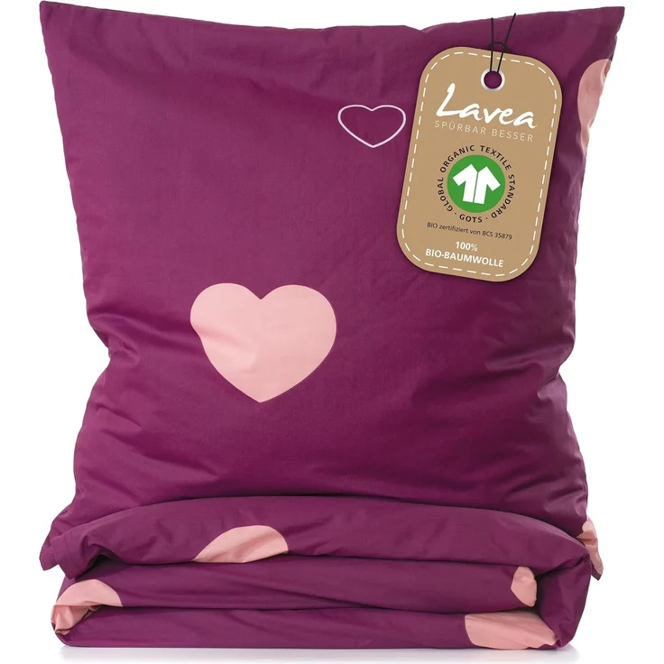 Lavea Kinderbettwäsche Bettwäsche Kinder Herzen Set, mit Reißverschluss, mit Herzmotiv, 100% Baumwolle, 2 teilig, weiche Bezüge für Bettdecke und Kopfkissen – Bild 1