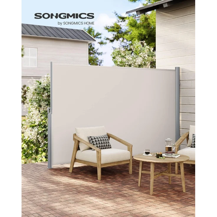 Songmics Seitenmarkise Aluminium, Einziehbar, 180x400 cm, Sichtschutz, Sonnenschutz, Blickdicht, Windschutz, für Balkon, Terrasse, Garten, Beige, GSA184E01 – Bild 3