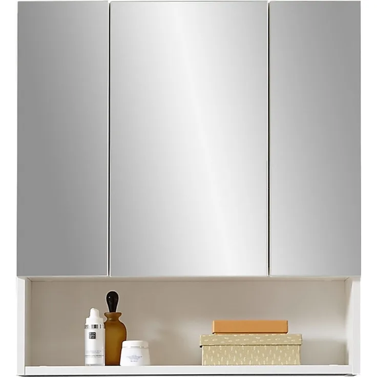 Badezimmerspiegelschrank >Heppo< 3 Spiegeltüren, Ablagefach, in weiß - 65x71x20cm (BxHxT)