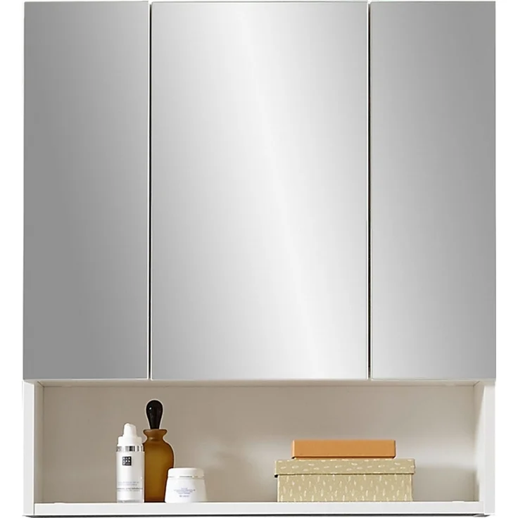 Badezimmerspiegelschrank >Heppo< 3 Spiegeltüren, Ablagefach, in weiß - 65x71x20cm (BxHxT)