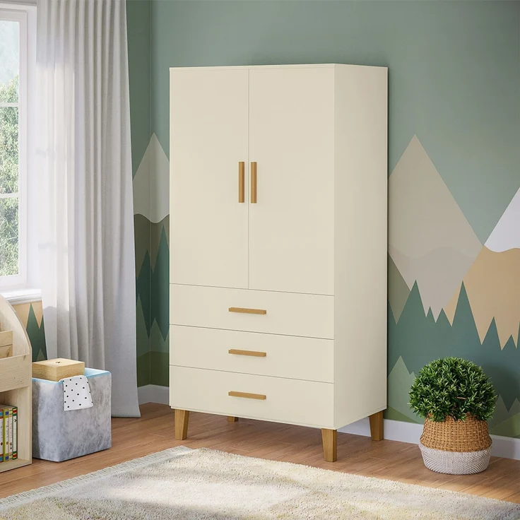 Bellabino 'Liri' Kinderkleiderschrank, beige, Kleiderschrank für Kinderzimmer mit 3 Schubladen und Kleiderstange – Bild 12