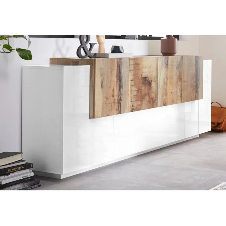INOSIGN Sideboard Coro, Kommode, Schrank, Kredenz, grifflos mit Einlegeböden, 1 Klappe, 6 Türen, Doppeltiefe, B/T/H 200x86x45cm