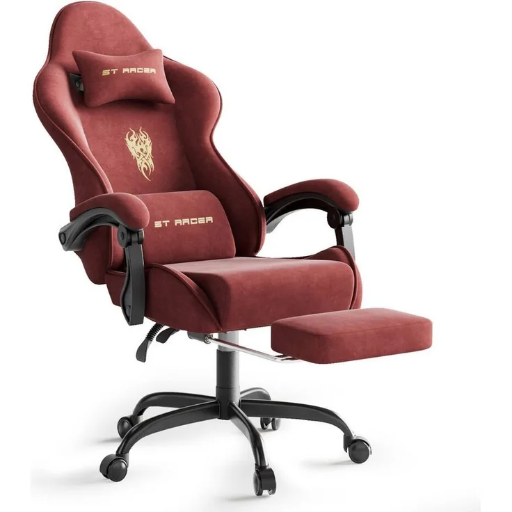 Ferghana Gaming-Stuhl Gaming-Stuhl: Kopfstütze, Lendenkissen, Armlehnen, Fußstütze (Packung), Ergonomischer PC-Stuhl,Rückenlehne 90°-125°