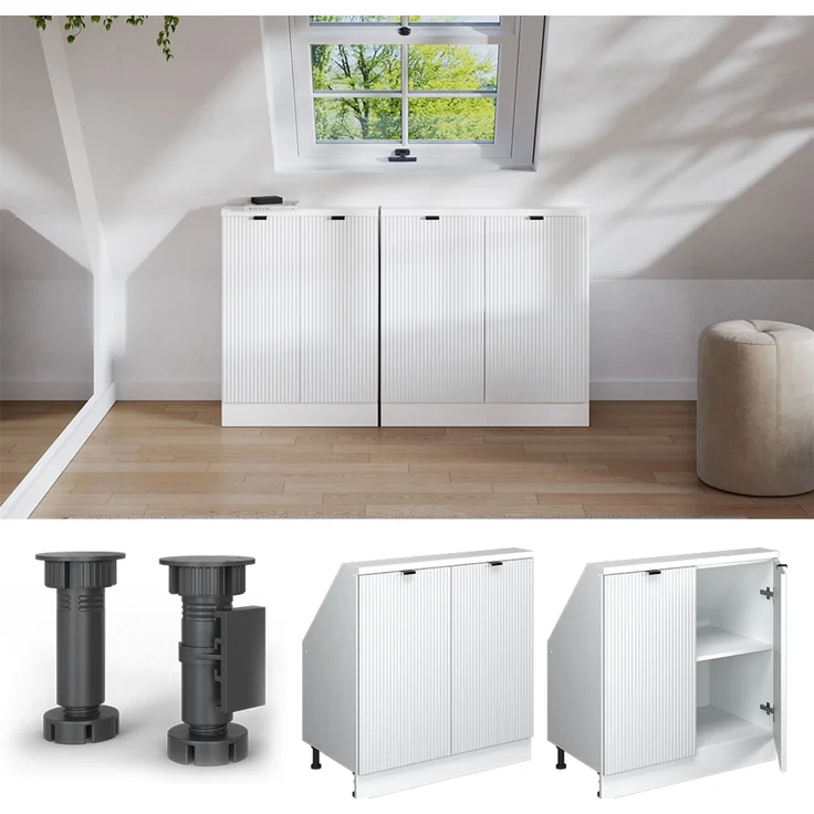 Küchenschrank für Dachschrägen R-Line Weiß Riffel 80 cm mit 2 Türen Vicco – Bild 4