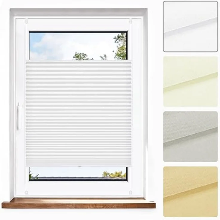 jalousiescout Plissee Pure Plissee Premium, 35 x 100 cm, weiß, halbtransparent, ohne Bohren, verspannt, Klemmfix, Polyester-Stoff, blickdicht und lichtdurchlässig – Bild 1