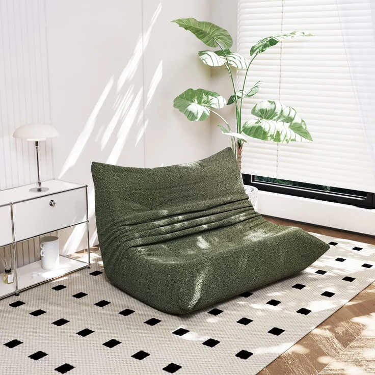 2-Sitzer Loungesofa aus Teddy-Vlies mit Plisseefalten-Design, ergonomisch, 149x114x82 cm, Grün – Bild 5