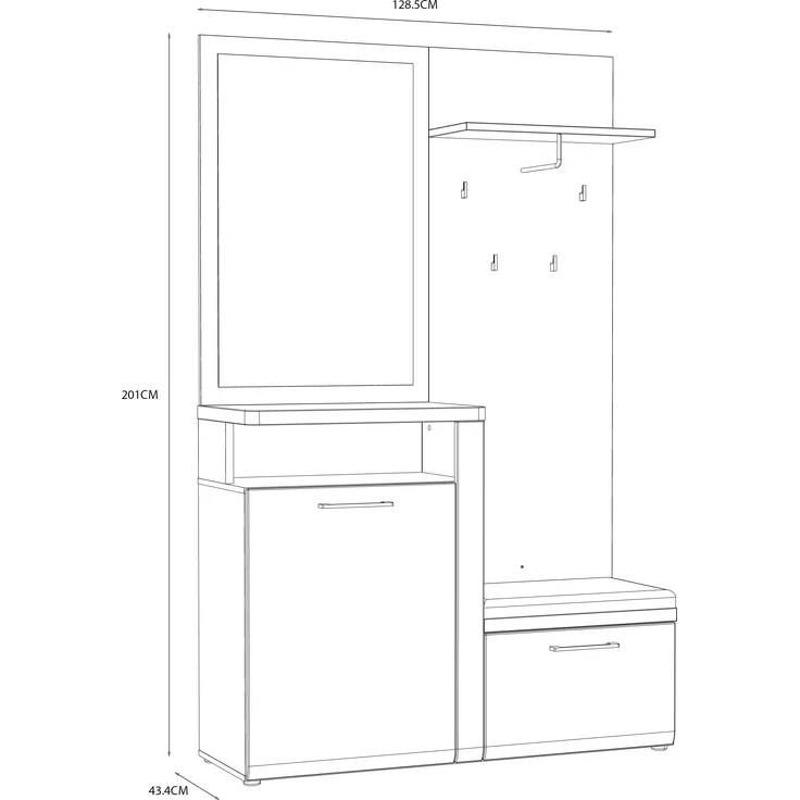 FORTE Tuluza Kleiderpaneel, Holzwerkstoff, Weiß/Braun, 128,8 x 201 x 43,4 cm – Bild 6