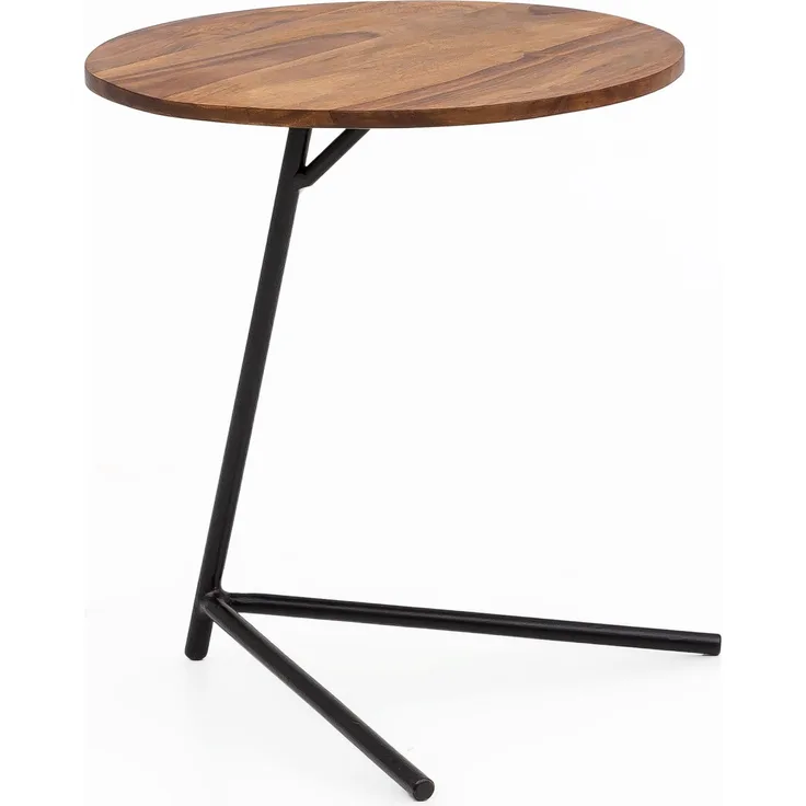 Wohnling Beistelltisch rund, Industrial Style, Sheesham/Metall, rund, 40 cm