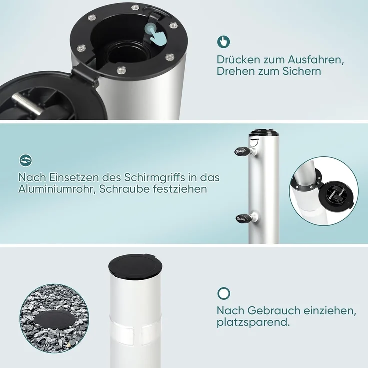 Sekey Schirmhalter Aluminium Sonnenschirmständer für Wäscheständer Gartenschirm Groß, für Stöcke bis Ø 52 mm – Bild 5