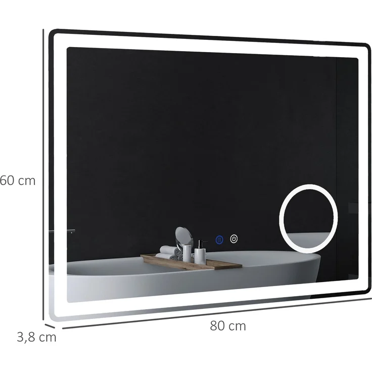 MELAYR, LED Badezimmerspiegel mit 3x Vergrößerung, Touch-Funktion, Memory-Funktion, 80 x 3.8 x 60 cm, Weiß – Bild 5