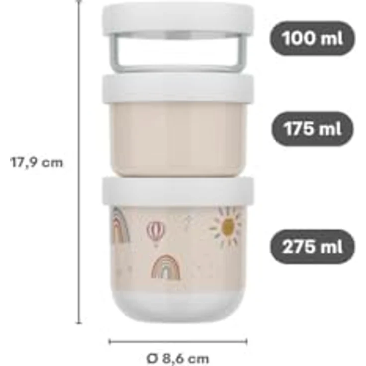 Mepal - Snackbox stapelbar 3-teilig Mio - Stapeln nach Bedarf - Mikrowellen- und Gefrierfachgeeignet - Auslaufsicher - Spülmaschinengeeignet - 100 + 175 + 275 ml - Sunshine & Rainbow – Bild 4