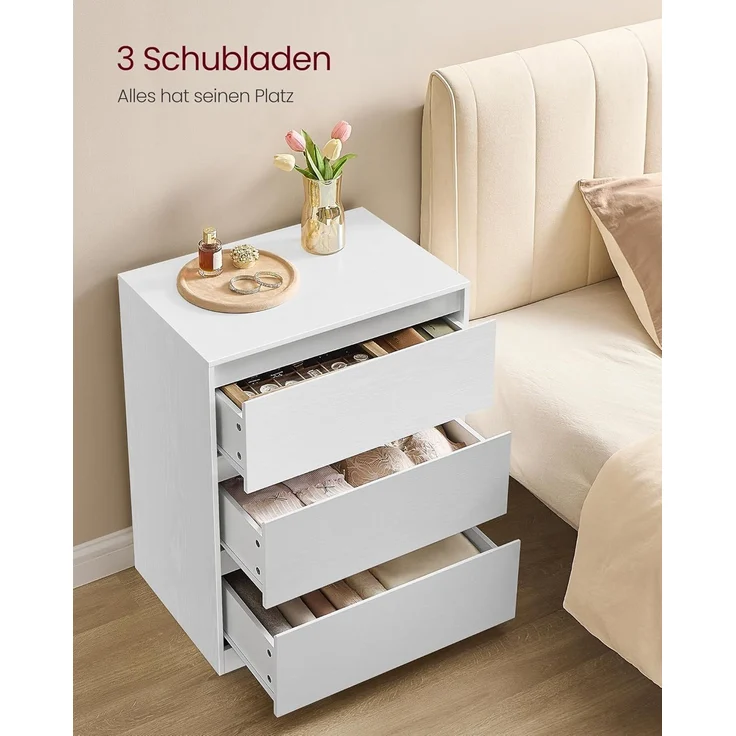VASAGLE Kommode mit 3 Schubladen, Komodenschrank, Schubladenschrank, Wäschekommode, für Schlafzimmer, 40 x 60 x 75 cm, Modern Kailyn Kollektion, schneeweiß LTS613WE01 – Bild 5