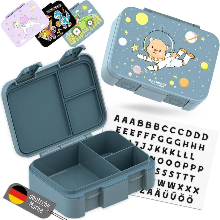 BEARFOOT Lunchbox Brotdose mit Fächern, leicht & auslaufsicher - Bär blau, PP, ABS, Silikon, Kindergarten und Schule - Mädchen und Jungen, Vesperbox, Snackbox – Bild 1