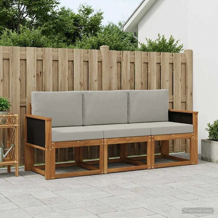 vidaXL Outdoor-Sofagarnitur 3 stk. 3-Sitzer Natur und Hellgrau 3384942 – Bild 1
