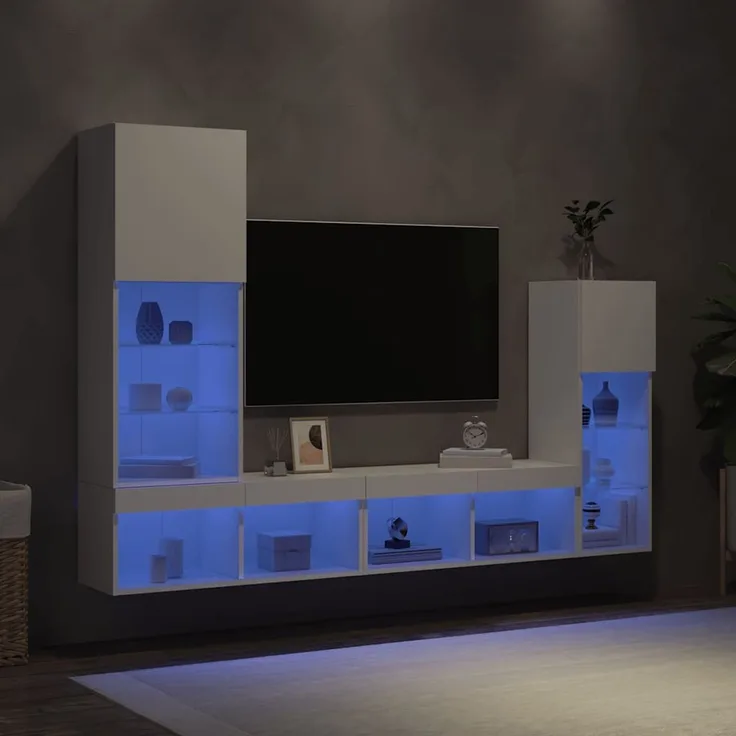 vidaXL 4-tlg. Wohnwand mit LED-Beleuchtung Weiß Holzwerkstoff 3216647