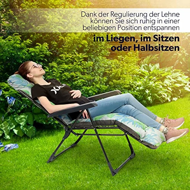 Kadax Gartenliegestuhl, Einstellbare Lehne, Grau-Grün, Metall, 58x152 cm, Gartenmöbel – Bild 8