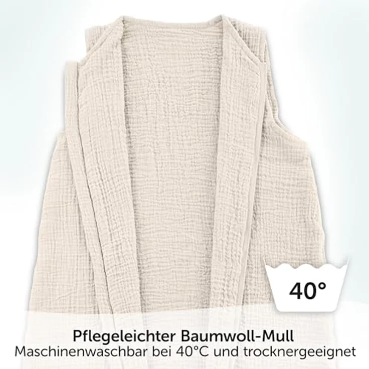 LaLoona Sommer-Schlafsack Musselin, 100% Baumwolle in Beige, Größe 70 cm, TOG 0,5 für warme Nächte – Bild 6