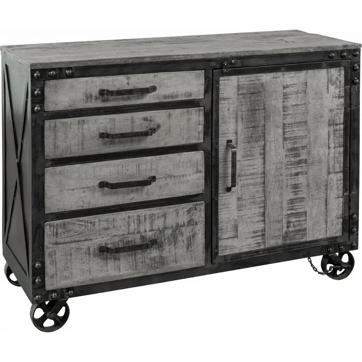 Sideboard Mango 120x46x92 grau lackiert HEAVY INDUSTRY #125