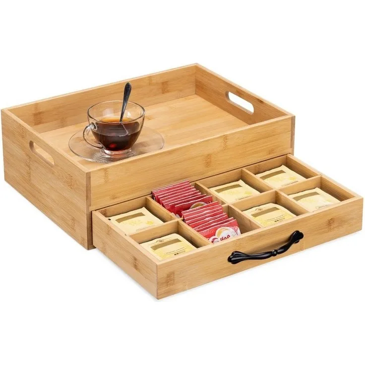 Navaris Teedose Teebox Bambus Tee Tablett - Aufbewahrung 12 Fächer Box, Bambus, (1-tlg)