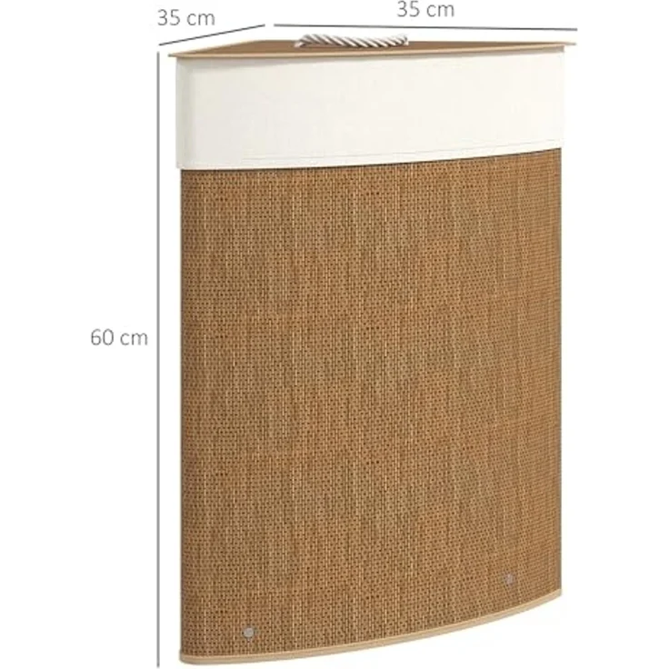 HOMCOM Wäschekorb 55 L Eckwäschekorb mit herausnehmbarem, waschbarem Innenbeutel (mit Deckel, 1 St, dreieckiger Wäschesammler aus Bambus), 35 x 35 x 60 cm, Braun – Bild 7