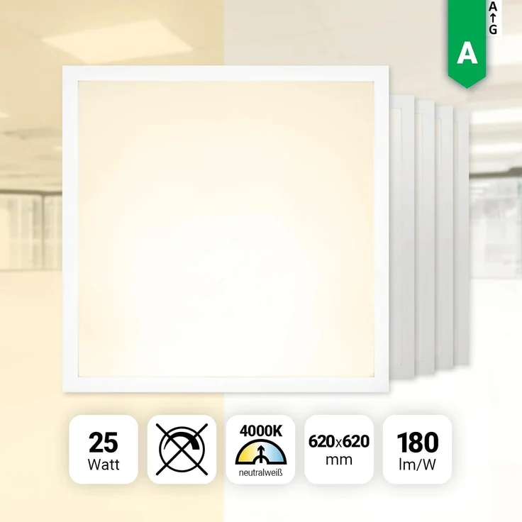 5x LED Panel 62x62 Neutralweiß 4000K 25W 4500lm Rasterleuchte Deckenleuchte BLs2.0 – Bild 2