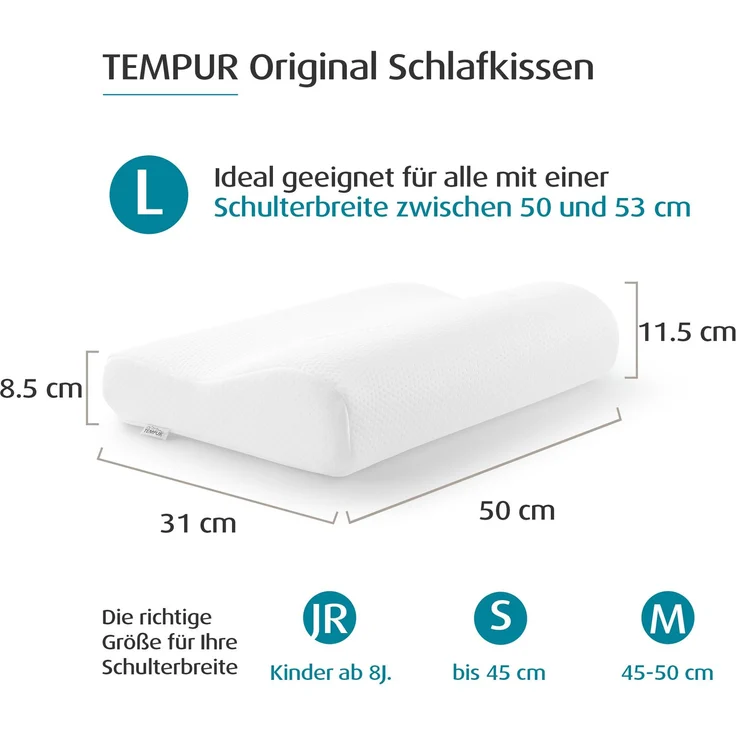 TEMPUR® Original ergonomisches Memory Foam Nackenstützkissen in M(50 x 31 x 10/7 cm) – Bild 4