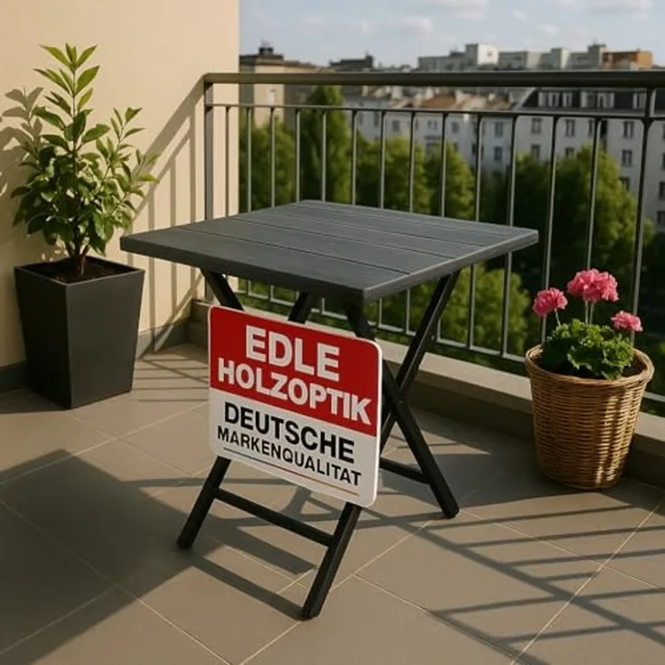 Onbest Balkontisch mit Holz Optik – klappbar – Campingtisch aus robustem Kunststoff – 80 kg Belastbarkeit – für Balkon, Garten & Terrasse – wetterfest – eckig – 56x61 cm