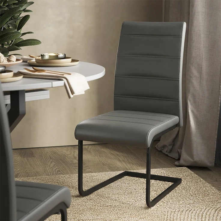 Esstisch-Set Loyd Weiß/Schwarz 120 x 120 cm mit 4 Esszimmerstühlen, Grau Vicco – Bild 4