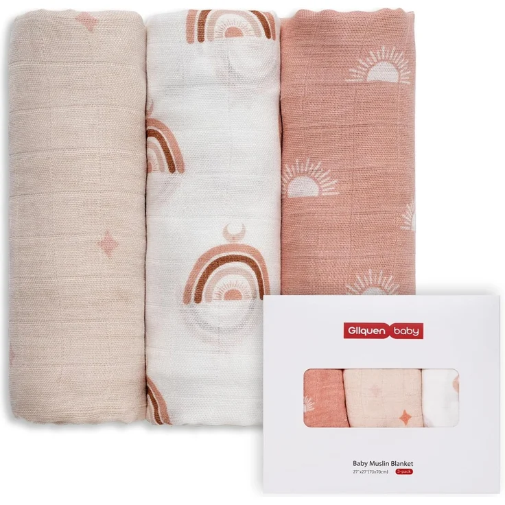 GLLQUEN 3er Pack Musselintücher Baby 70x70 Spucktücher aus Baumwolle | Saugstarke Mulltücher & Mullwindeln, weiche Stoffwindeln für Neugeborene, atmungsaktivBaby Geschenk(Sonne)