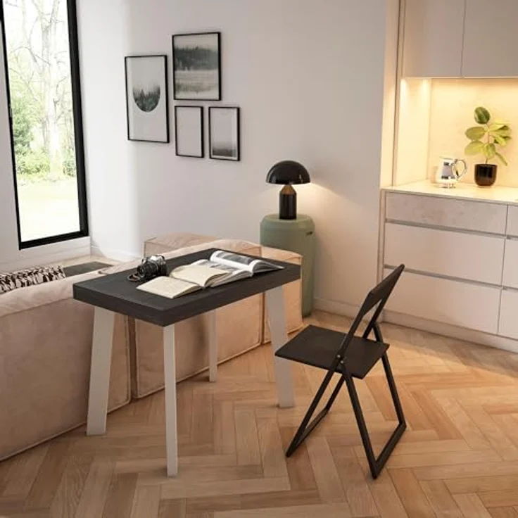 Skraut Home | Ausziehbarertisch | Multifunktionaler ausziehbarer | 300 | Für 14 Gäste | Hölzerne Beine | Moderner Stil | Schwarz – Bild 4