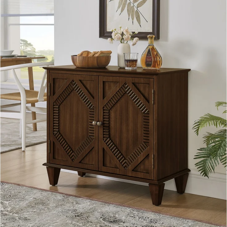 DESVIAE Sideboard Nussbaum aus MDF/Massivholz – 96,52x47,96x21,29 cm – verstellbarer Einlegeboden – Bild 2