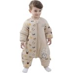 Baby Schlafsack mit Beinen Warm gefüttert winter kinder schlafsack abnehmbaren Ärmeln，Junge Mädchen Unisex Schlafanzug (Bear,2-4 Jahre(baby height 95-105cm))
