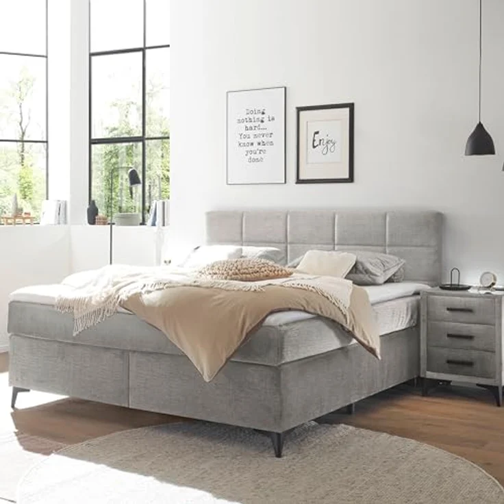 NAVARRA 6 Boxspringbett 160x200, Silber - Bequemes Doppelbett mit 7-Zonen-Federkern Matratze & Kaltschaum Topper - 163 x 113 x 210 cm (B/H/T) – Bild 3