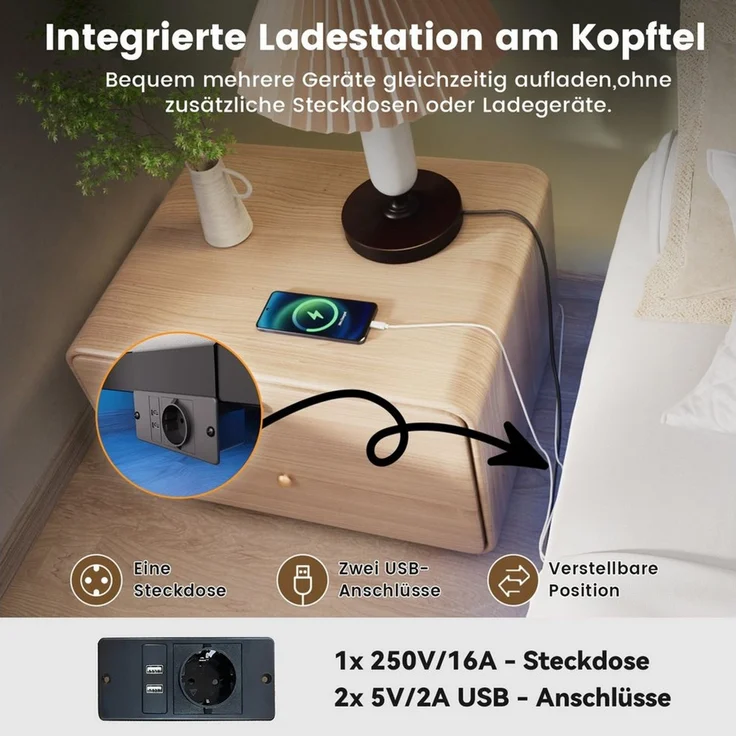 COMHOMA Bettgestell Bettrahmen Metallbett Gästebett aus Metall mit LED & Steckdosen (stabile Konstruktion), 90/120/135/140/150/160/180x200, App & Fernbedienung – Bild 4