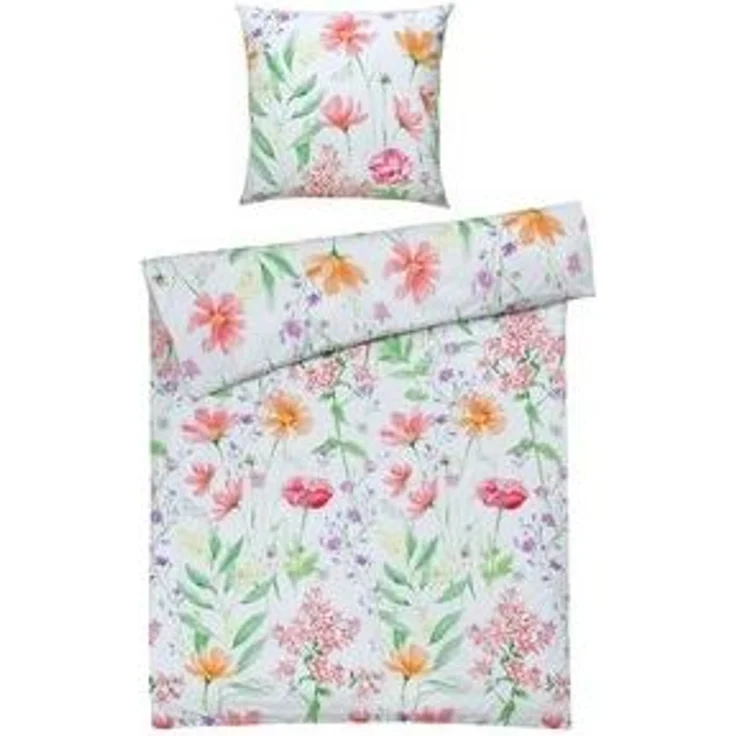 casa NOVA Bettwäsche DALIA, 135 x 200 cm, Weiß, Bunt, Blumen, Renforcé, 2 teilig, mit Reißverschluss – Bild 4