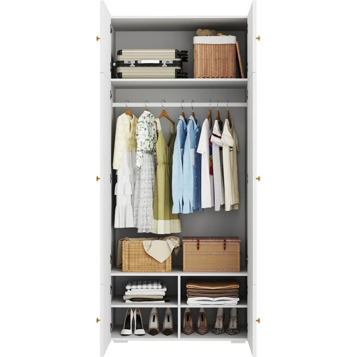 Kleiderschrank aus Spanplatte mit Kleiderstange und 5 Fächern, 90x50x200 cm, Weiß – Bild 8